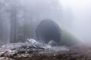 Nach der Sprengung des ersten Windradmasts wurde nun auch der zweite gesprengt.