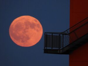 Der Mond steht zurzeit besonders tief und kann dadurch größer und wegen der Atmosphäre rötlich wirken. (Archivfoto)