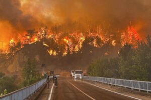 Ein Waldbrand wütet in einem Waldgebiet in der Nähe des Dorfes Cavuslar im Bezirk Karabuk im Nordwesten der Türkei